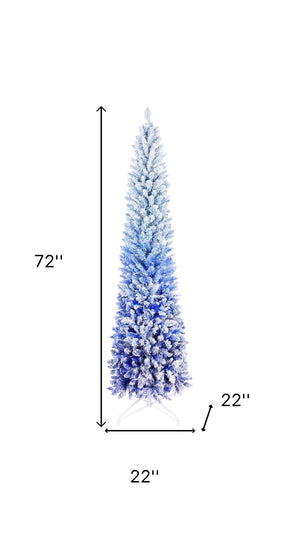 HomeRoots 6' Blue And White Pre Lit Slender Christmas Tree - Modern Flocked Design with 200 Warm LED Lights 72 695063