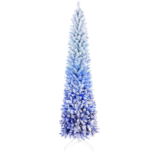 HomeRoots 6' Blue And White Pre Lit Slender Christmas Tree - Modern Flocked Design with 200 Warm LED Lights 72 695063