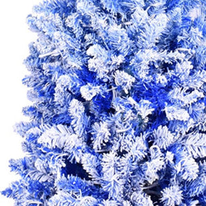 HomeRoots 6' Blue And White Pre Lit Slender Christmas Tree - Modern Flocked Design with 200 Warm LED Lights 84 695064