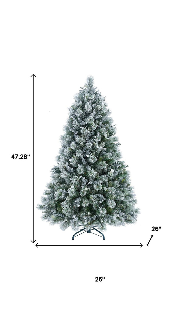 HomeRoots 4' Full Flocked Fir Christmas Tree - Lifelike Snowy Design for Easy Holiday Decor in Any Space 695069