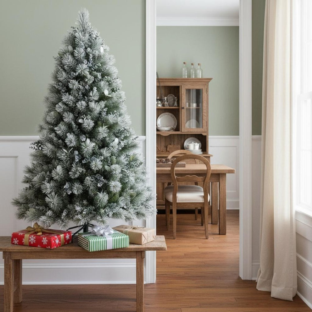 HomeRoots 4' Full Flocked Fir Christmas Tree - Lifelike Snowy Design for Easy Holiday Decor in Any Space 695069
