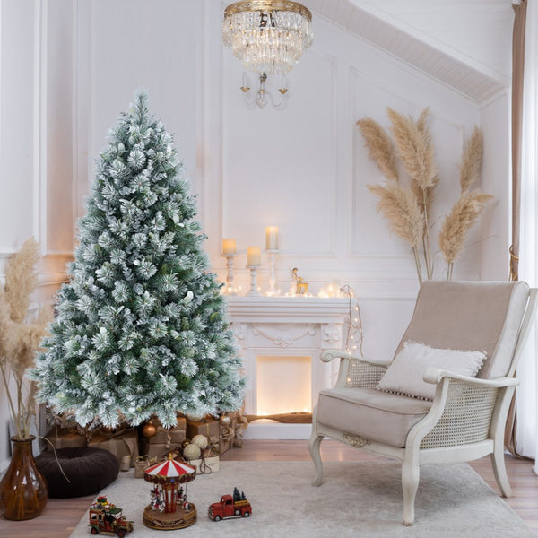 HomeRoots 4' Full Flocked Fir Christmas Tree - Lifelike Snowy Design for Easy Holiday Decor in Any Space 695069