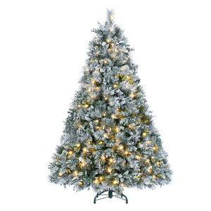 HomeRoots 4' Pre-Lit Flocked Fir Christmas Tree - Lifelike, Compact Design with 150 LED Lights for Any Space 695070