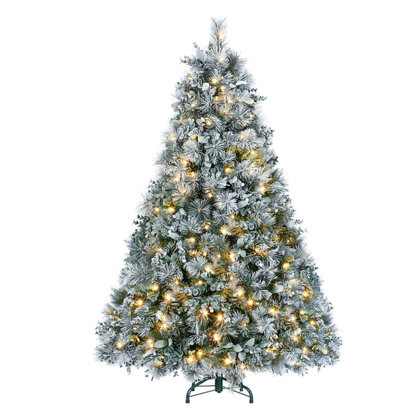 HomeRoots 4' Pre-Lit Flocked Fir Christmas Tree - Lifelike, Compact Design with 150 LED Lights for Any Space 695070