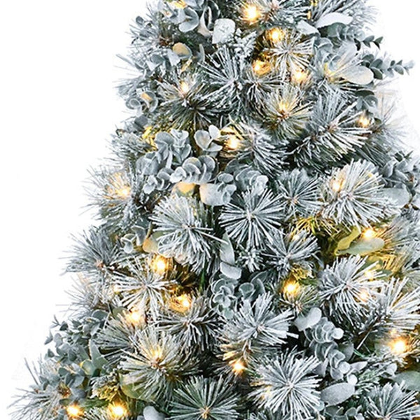 HomeRoots 4' Pre-Lit Flocked Fir Christmas Tree - Lifelike, Compact Design with 150 LED Lights for Any Space 695070