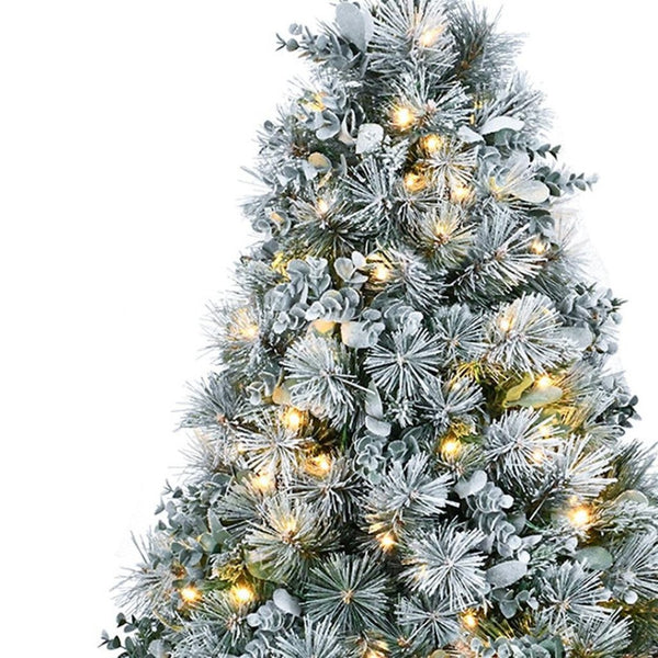 HomeRoots 4' Pre-Lit Flocked Fir Christmas Tree - Lifelike, Compact Design with 150 LED Lights for Any Space 695070