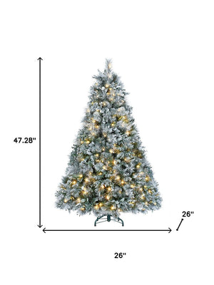 HomeRoots 4' Pre-Lit Flocked Fir Christmas Tree - Lifelike, Compact Design with 150 LED Lights for Any Space 695070