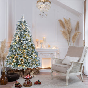 HomeRoots 4' Pre-Lit Flocked Fir Christmas Tree - Lifelike, Compact Design with 150 LED Lights for Any Space 695070