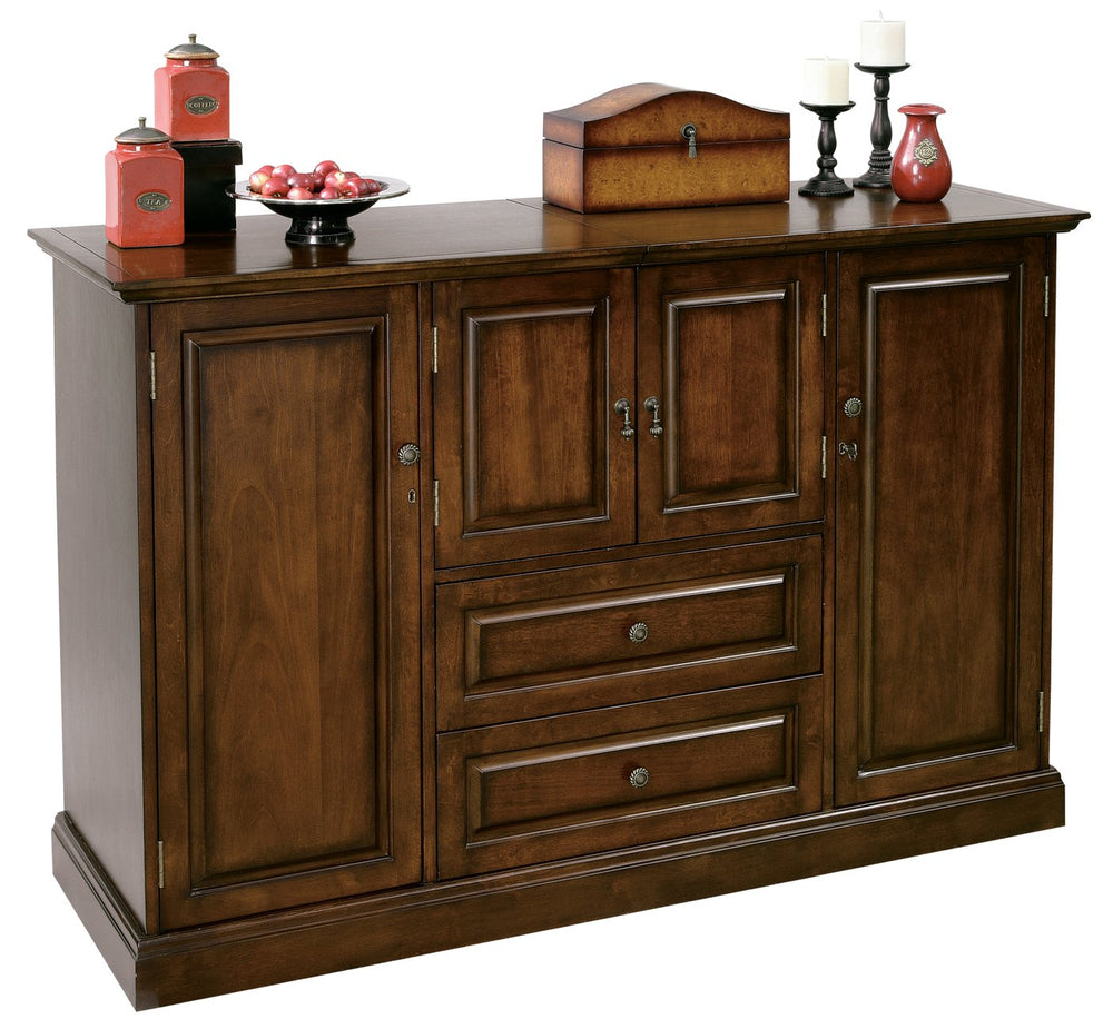 Hekman Furniture 695081 Hide-a-bar™ Console With Cherry Bordeaux Finish, Granite Top, And Storage For 28 Wine Bottles Cherry Bordeaux Devino Ii Wine & Bar Cabinet 695081