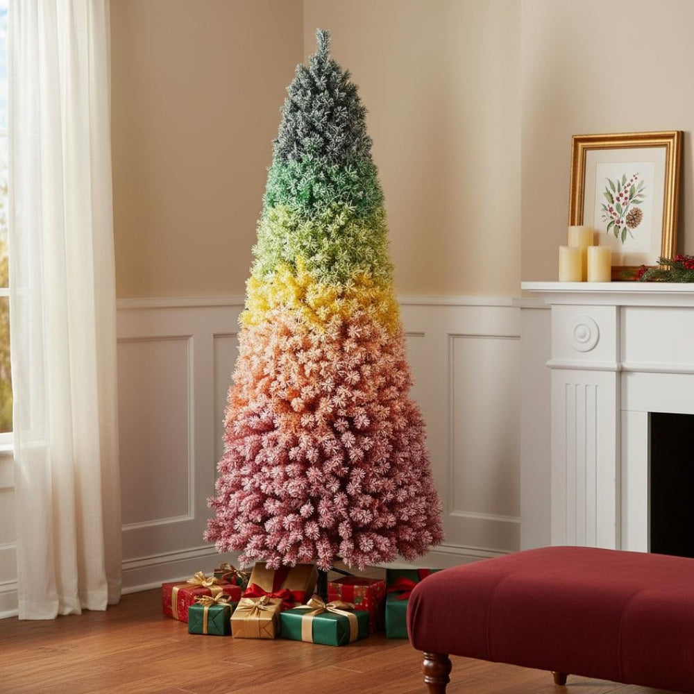 HomeRoots 6' Frosted Rainbow Christmas Tree – Colorful Full Fir Design for Joyful Holiday Décor and Easy Setup 90 695082