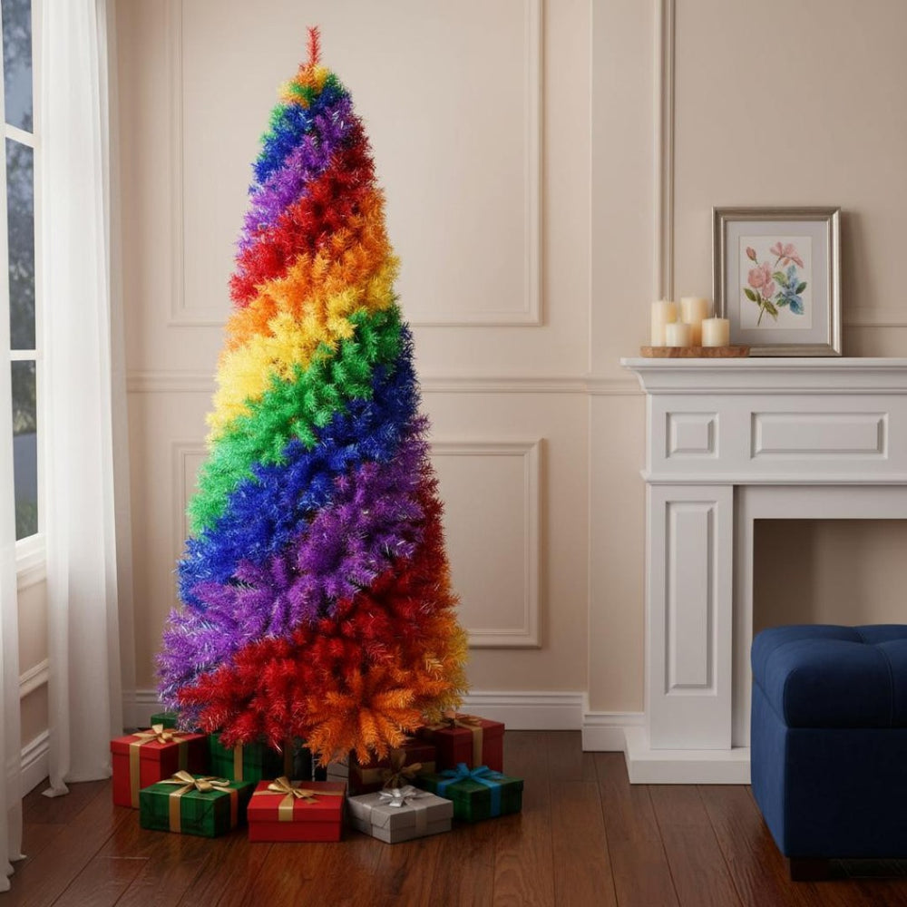 HomeRoots 6' Rainbow Spiral Fir Christmas Tree - Vibrant, Contemporary Décor with 1,248 Branch Tips for Holiday Cheer 90 695084