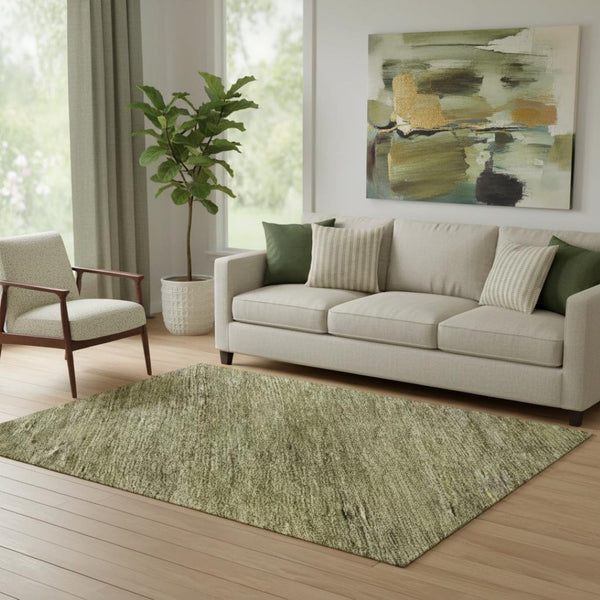 HomeRoots 5' X 8' Striped Washable Area Rug in Artichoke Green, Ivory & Gray - UV Protected for Busy Homes 695086