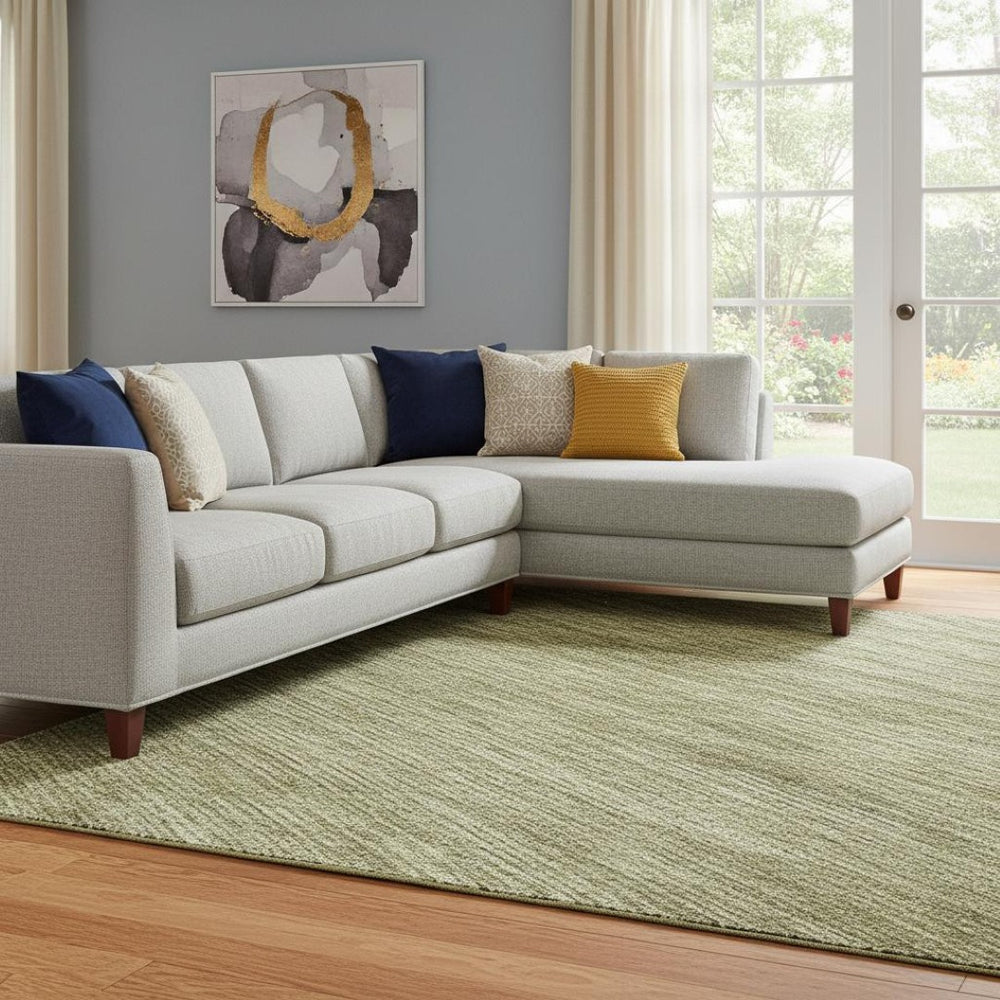 HomeRoots 8' X 10' Striped Washable Area Rug in Artichoke Green, Ivory & Gray — UV Protected & Stain-Resistant! 695088