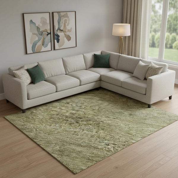 HomeRoots 10' X 14' Stylish Artichoke Green Area Rug - Machine-Washable, UV Protected, Perfect for Homes! 695090