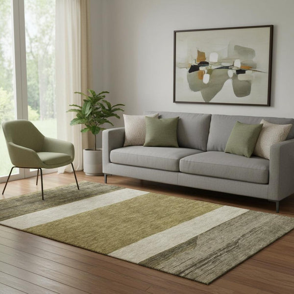 HomeRoots 5' x 8' Coffee Ivory Gray Striped Washable Area Rug - UV Protected, Stain Resistant, Easy Care! 695092