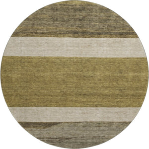 HomeRoots 8' Coffee Ivory and Gray Striped Washable Round Rug – UV Protected, Stain Resistant, Durable Style 695093