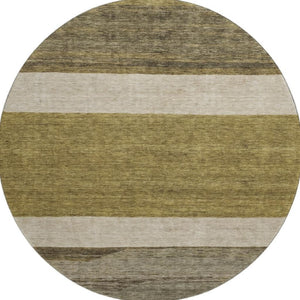 HomeRoots 8' Coffee Ivory and Gray Striped Washable Round Rug – UV Protected, Stain Resistant, Durable Style 695093