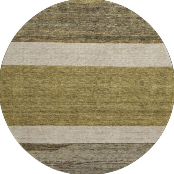 HomeRoots 8' Coffee Ivory and Gray Striped Washable Round Rug – UV Protected, Stain Resistant, Durable Style 695093