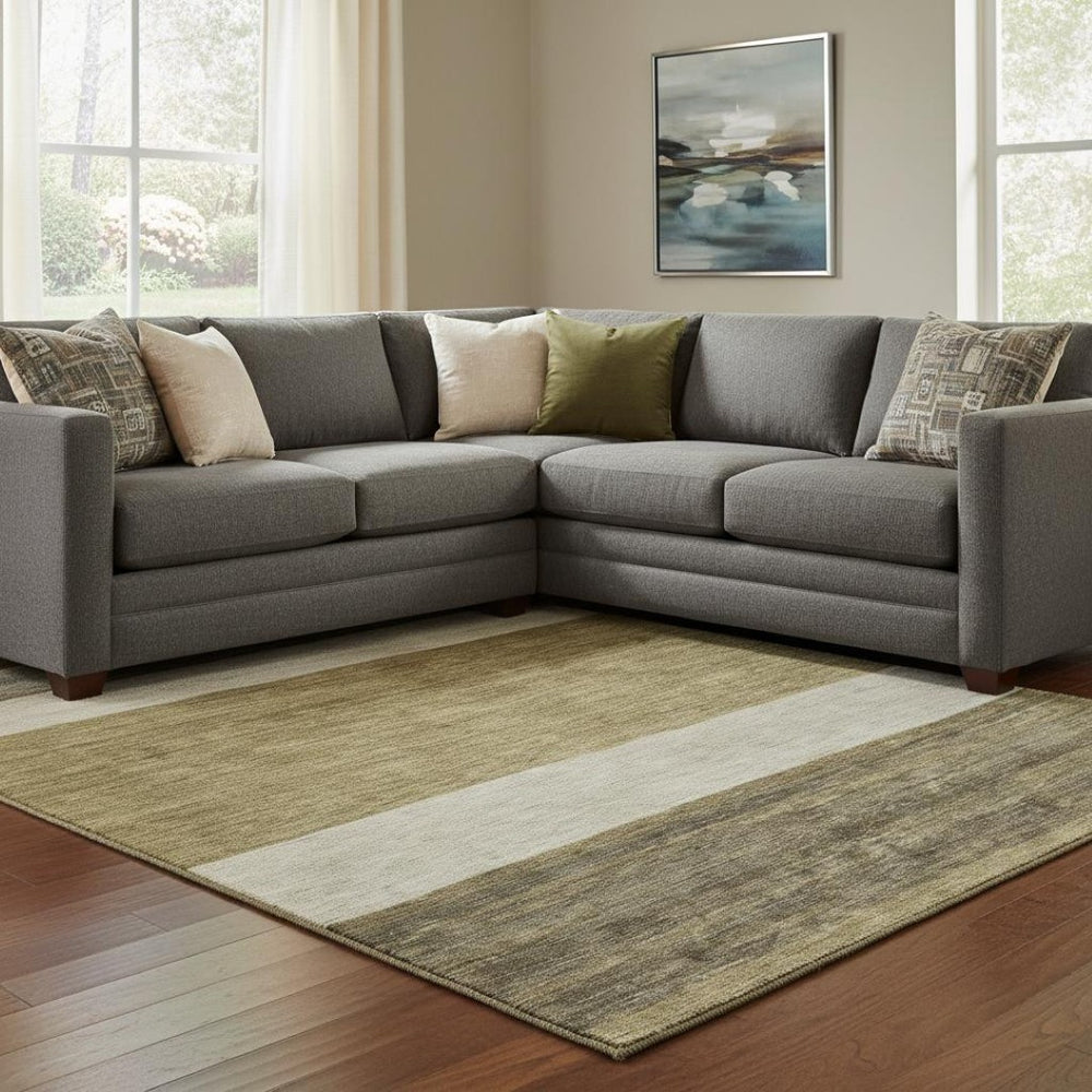 HomeRoots 8' X 10' Striped Coffee Ivory Gray Area Rug – Durable, Stain-Resistant, UV Protected for Homes 695094