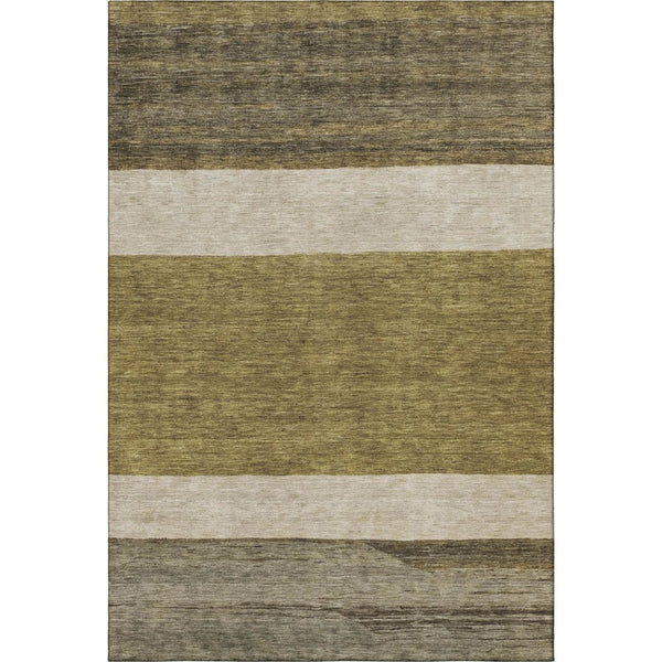 HomeRoots 8' X 10' Striped Coffee Ivory Gray Area Rug – Durable, Stain-Resistant, UV Protected for Homes 695094