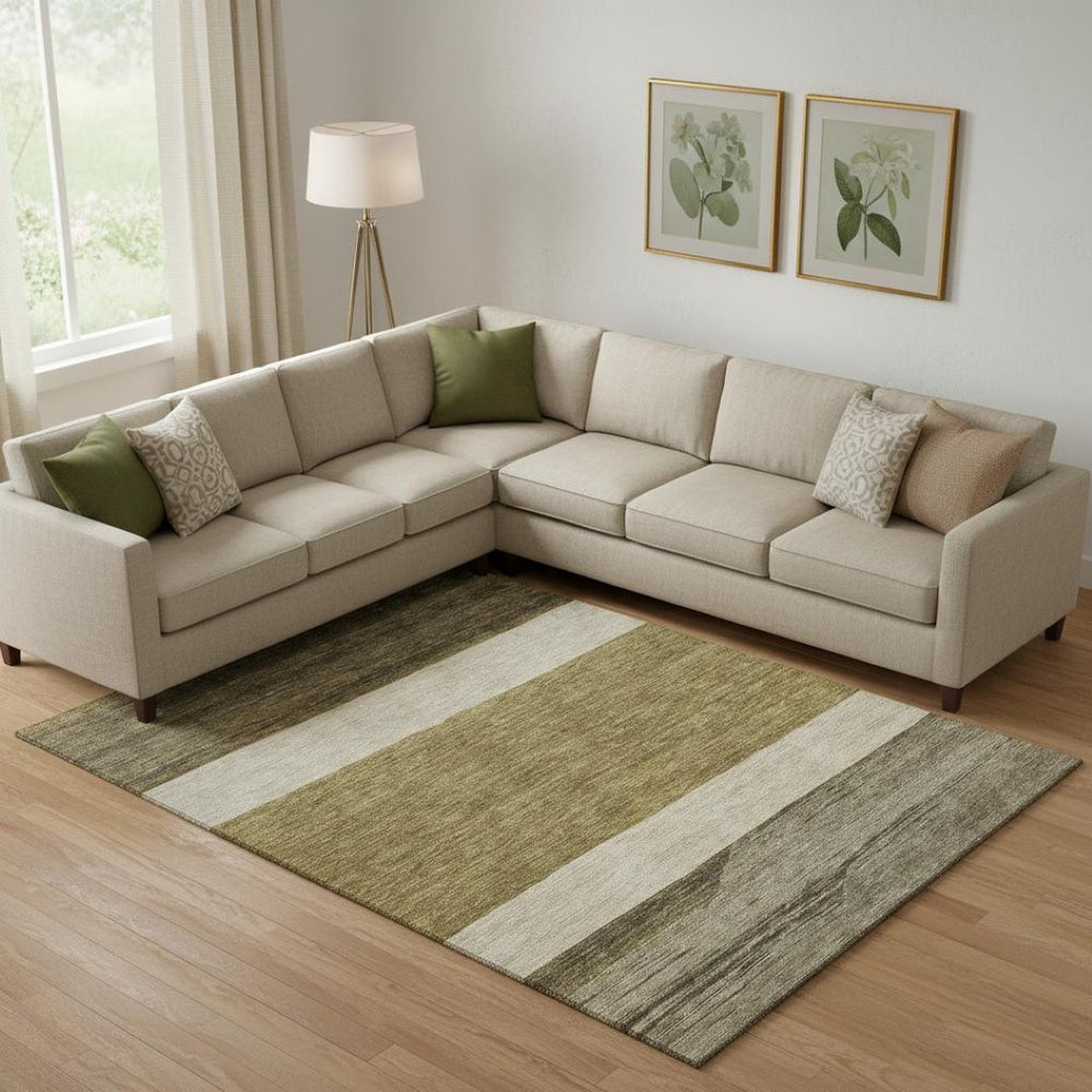 HomeRoots 9' X 12' Stylish Coffee, Ivory & Gray Striped Area Rug – Washable, UV Protected, Stain Resistant! 695095