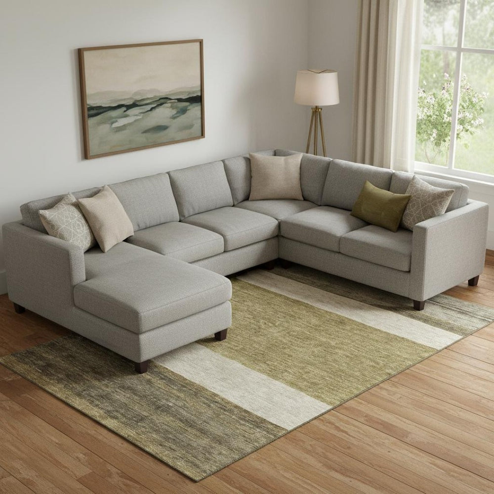 HomeRoots 10' X 14' Washable Area Rug in Coffee, Ivory & Gray Stripes - UV Protected, Pet-Friendly Comfort 695096