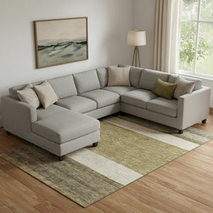 HomeRoots 10' X 14' Washable Area Rug in Coffee, Ivory & Gray Stripes - UV Protected, Pet-Friendly Comfort 695096
