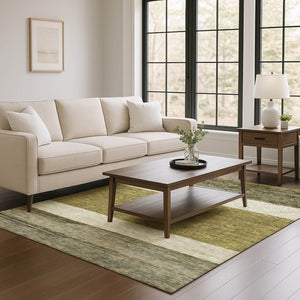 HomeRoots 10' X 14' Washable Area Rug in Coffee, Ivory & Gray Stripes - UV Protected, Pet-Friendly Comfort 695096
