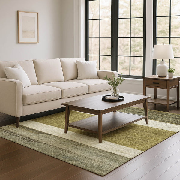 HomeRoots 10' X 14' Washable Area Rug in Coffee, Ivory & Gray Stripes - UV Protected, Pet-Friendly Comfort 695096