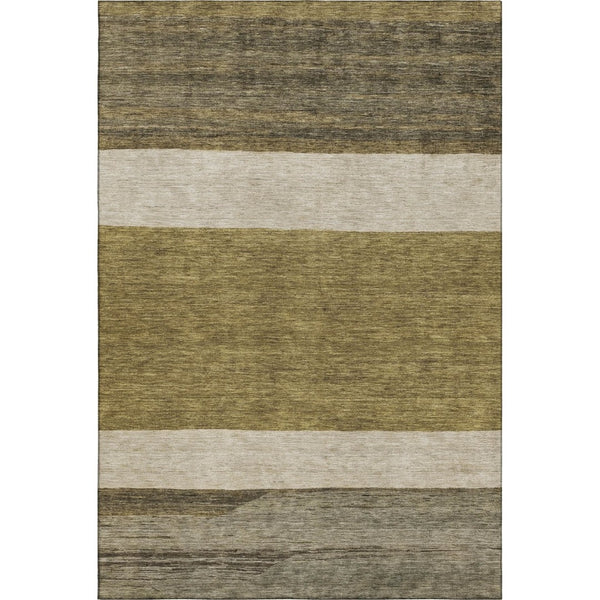 HomeRoots 10' X 14' Washable Area Rug in Coffee, Ivory & Gray Stripes - UV Protected, Pet-Friendly Comfort 695096