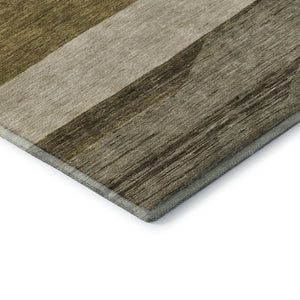 HomeRoots 10' X 14' Washable Area Rug in Coffee, Ivory & Gray Stripes - UV Protected, Pet-Friendly Comfort 695096