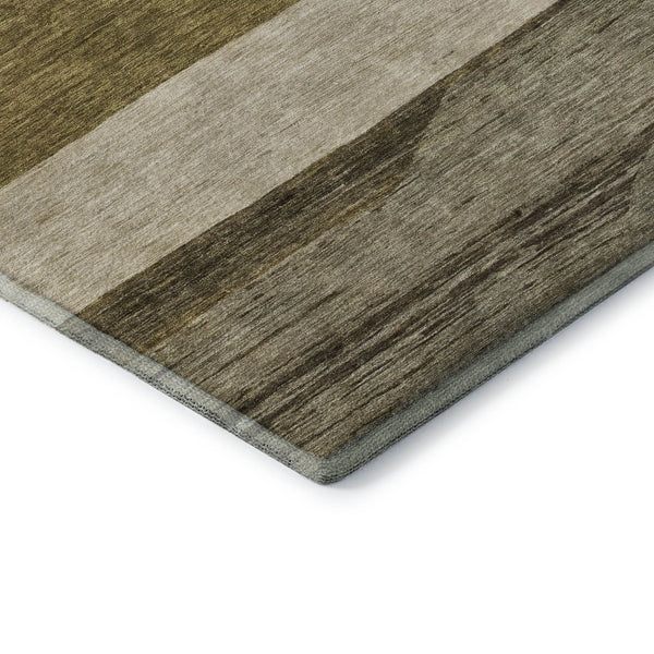 HomeRoots 10' X 14' Washable Area Rug in Coffee, Ivory & Gray Stripes - UV Protected, Pet-Friendly Comfort 695096