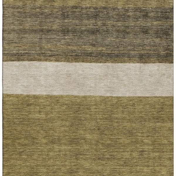 HomeRoots 10' X 14' Washable Area Rug in Coffee, Ivory & Gray Stripes - UV Protected, Pet-Friendly Comfort 695096