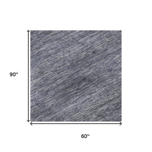 HomeRoots 5' X 8' Washable Denim Blue, Ivory & Gray Striped Area Rug with UV Protection for High-Traffic Spaces 695098