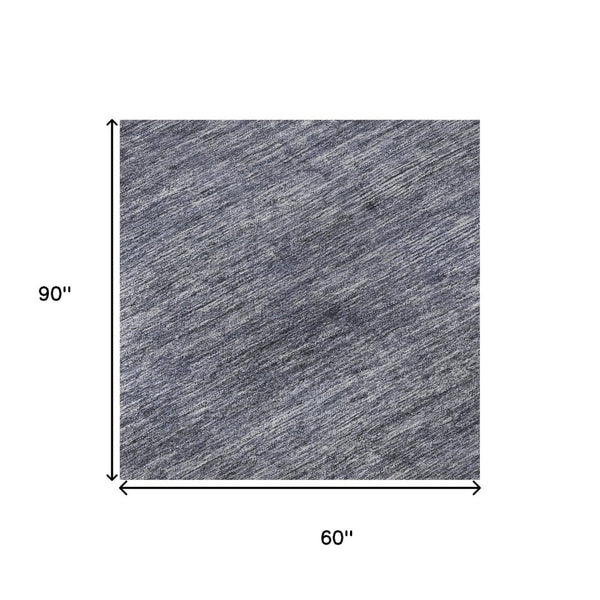 HomeRoots 5' X 8' Washable Denim Blue, Ivory & Gray Striped Area Rug with UV Protection for High-Traffic Spaces 695098