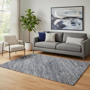 HomeRoots 5' X 8' Washable Denim Blue, Ivory & Gray Striped Area Rug with UV Protection for High-Traffic Spaces 695098