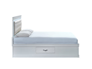English Elm Lorana King Platform Bed with Led Lighting Tufted Faux Leather Glam Storage Frame White B078S00697