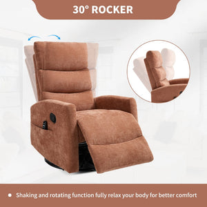 English Elm Heat Massage Swivel Rocker Recliner with 8 Nodes Vibration for Living Room Comfort W3224P322247