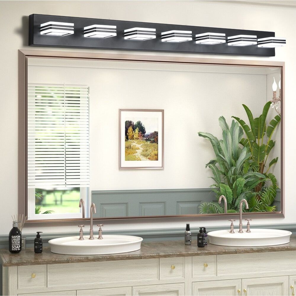 English Elm 45" Modern Black 7-Light Led Vanity Light Fixture - Sleek Acrylic Shades For Flattering Bathroom Illumination W2312P374876
