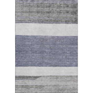 HomeRoots 10' X 14' Denim Blue, Ivory & Gray Striped Washable Area Rug - Durable, Stain Resistant & UV Protected! 695102