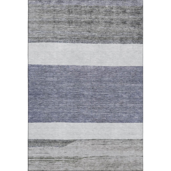 HomeRoots 10' X 14' Denim Blue, Ivory & Gray Striped Washable Area Rug - Durable, Stain Resistant & UV Protected! 695102