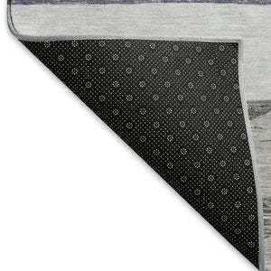 HomeRoots 10' X 14' Denim Blue, Ivory & Gray Striped Washable Area Rug - Durable, Stain Resistant & UV Protected! 695102