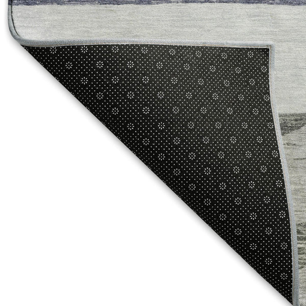 HomeRoots 10' X 14' Denim Blue, Ivory & Gray Striped Washable Area Rug - Durable, Stain Resistant & UV Protected! 695102