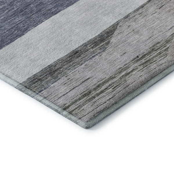 HomeRoots 10' X 14' Denim Blue, Ivory & Gray Striped Washable Area Rug - Durable, Stain Resistant & UV Protected! 695102