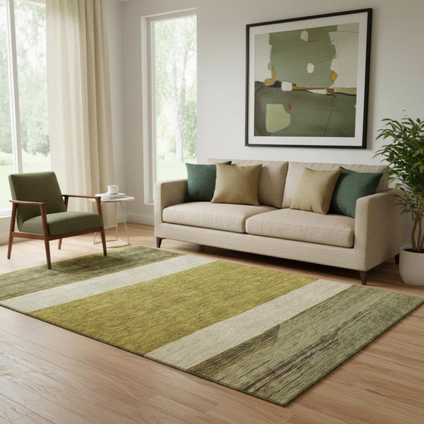 HomeRoots 5' X 8' Elegant Gold Ivory Gray Striped Area Rug - Stain Resistant, UV Protected & Easy Care! 695104