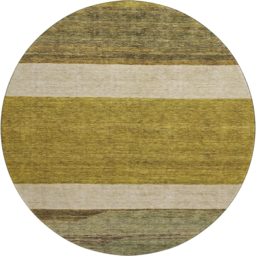 HomeRoots 8' Gold, Ivory & Gray Striped Washable Round Rug - UV Protected, Durable & Family-Friendly Decor Piece 695105