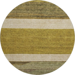 HomeRoots 8' Gold, Ivory & Gray Striped Washable Round Rug - UV Protected, Durable & Family-Friendly Decor Piece 695105