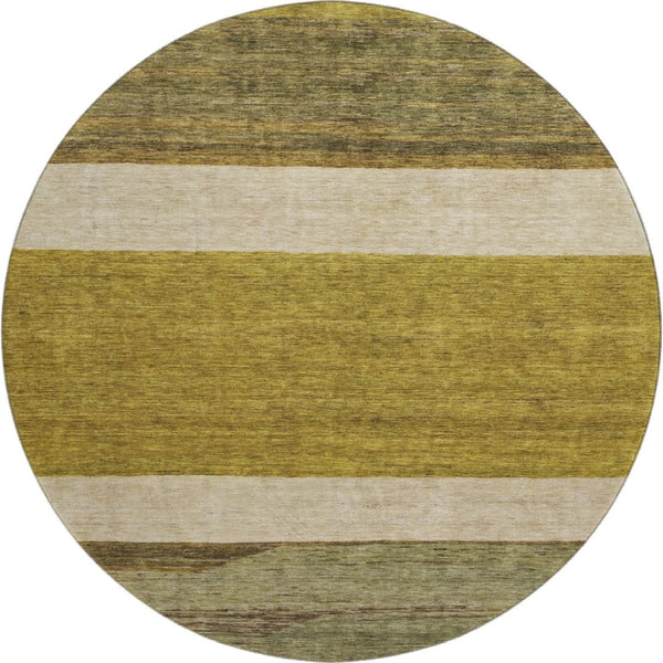 HomeRoots 8' Gold, Ivory & Gray Striped Washable Round Rug - UV Protected, Durable & Family-Friendly Decor Piece 695105
