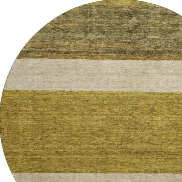 HomeRoots 8' Gold, Ivory & Gray Striped Washable Round Rug - UV Protected, Durable & Family-Friendly Decor Piece 695105