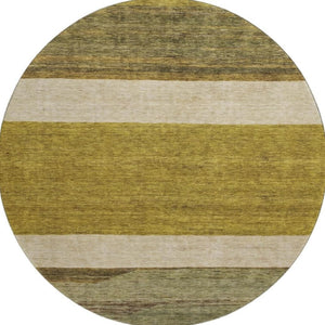 HomeRoots 8' Gold, Ivory & Gray Striped Washable Round Rug - UV Protected, Durable & Family-Friendly Decor Piece 695105